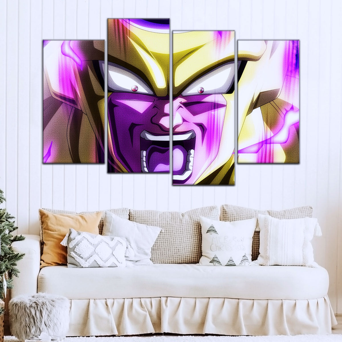 Dragon Ball Super Golden Frieza Canvas Wall Art - 5 Piece Split Panel DBZ Anime Poster - Framed Ready to Hang Living Room Man Cave Decor - DR5083