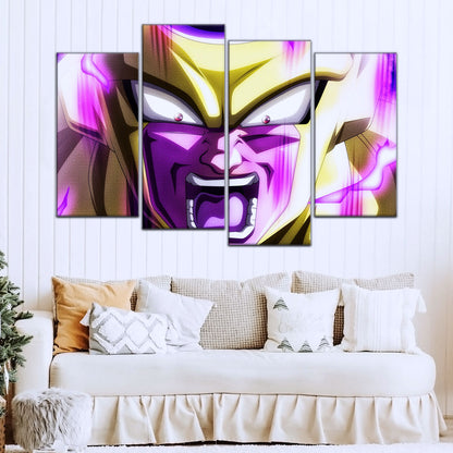 Dragon Ball Super Golden Frieza Canvas Wall Art - 5 Piece Split Panel DBZ Anime Poster - Framed Ready to Hang Living Room Man Cave Decor - DR5083