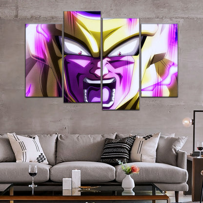 Dragon Ball Super Golden Frieza Canvas Wall Art - 5 Piece Split Panel DBZ Anime Poster - Framed Ready to Hang Living Room Man Cave Decor - DR5083