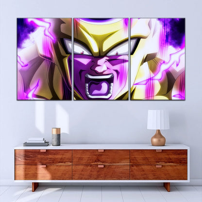 Dragon Ball Super Golden Frieza Canvas Wall Art - 5 Piece Split Panel DBZ Anime Poster - Framed Ready to Hang Living Room Man Cave Decor - DR5083