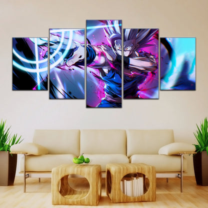 Dragon Ball Super Hero Beast Gohan Canvas Wall Art - 5 Piece Split Panel DBZ Anime Poster - Framed Ready to Hang Living Room Man Cave Decor - DR5030