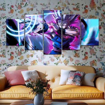 Dragon Ball Super Hero Beast Gohan Canvas Wall Art - 5 Piece Split Panel DBZ Anime Poster - Framed Ready to Hang Living Room Man Cave Decor - DR5030