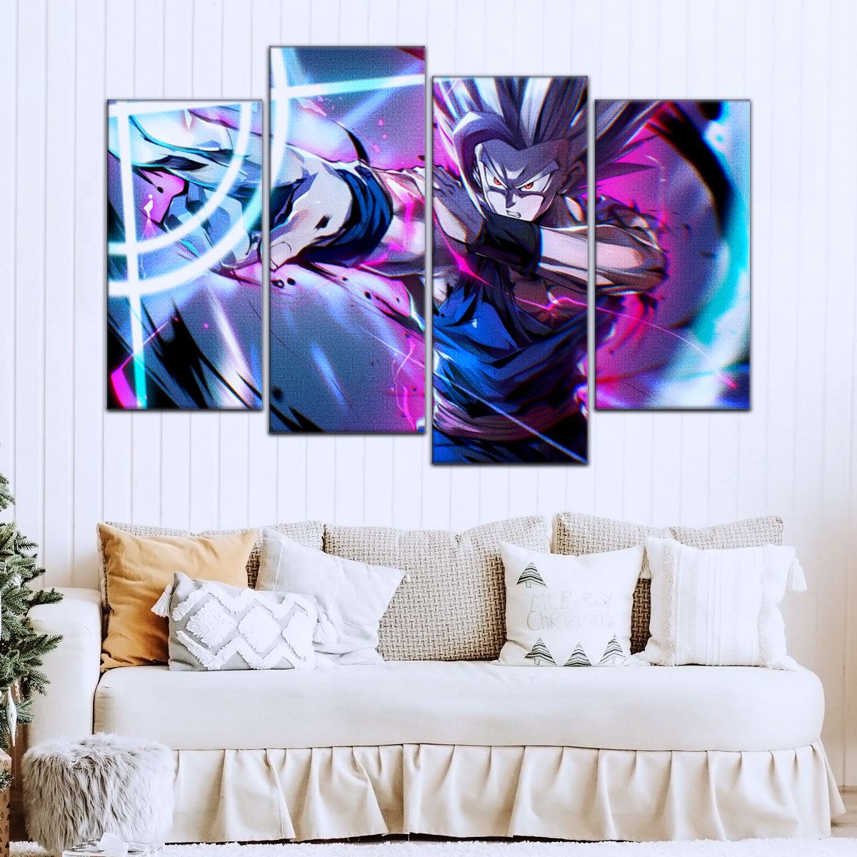 Dragon Ball Super Hero Beast Gohan Canvas Wall Art - 5 Piece Split Panel DBZ Anime Poster - Framed Ready to Hang Living Room Man Cave Decor - DR5030