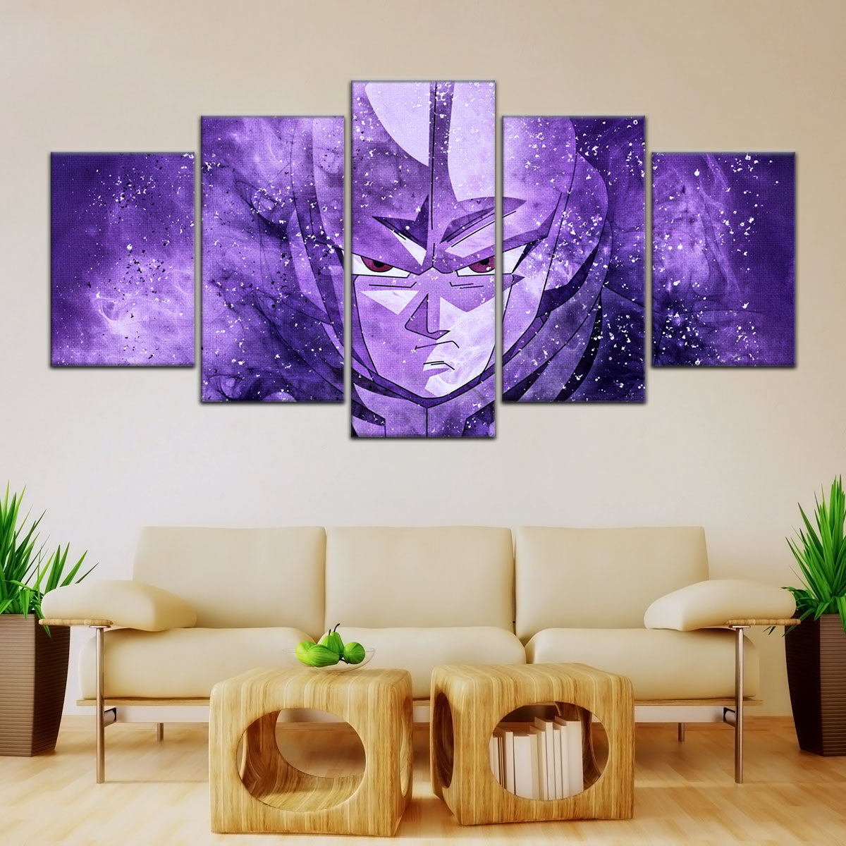 Dragon Ball Super Hit Awakens Canvas Wall Art - 5 Piece Split Panel DBZ Anime Poster - Framed Ready to Hang Living Room Man Cave Decor - DR5084