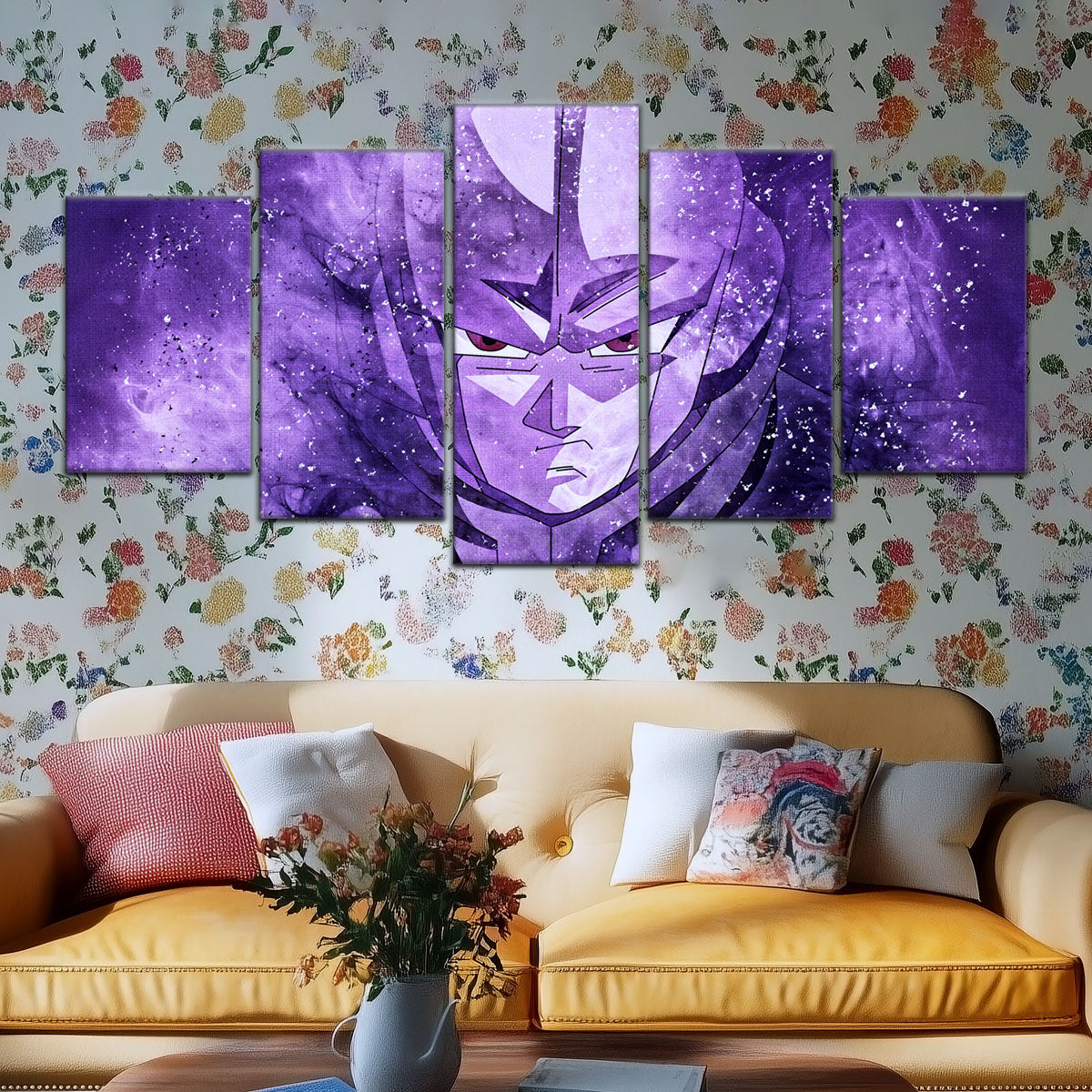 Dragon Ball Super Hit Awakens Canvas Wall Art - 5 Piece Split Panel DBZ Anime Poster - Framed Ready to Hang Living Room Man Cave Decor - DR5084