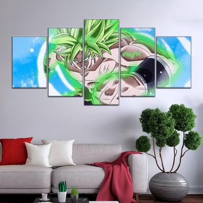Dragon Ball Super Legendary Saiyan Broly Canvas Wall Art - 5 Piece Split Panel DBZ Anime Poster - Ready to Hang Living Room Man Cave Decor - DR5022