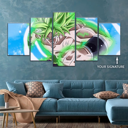 Dragon Ball Super Legendary Saiyan Broly Canvas Wall Art - 5 Piece Split Panel DBZ Anime Poster - Ready to Hang Living Room Man Cave Decor - DR5022