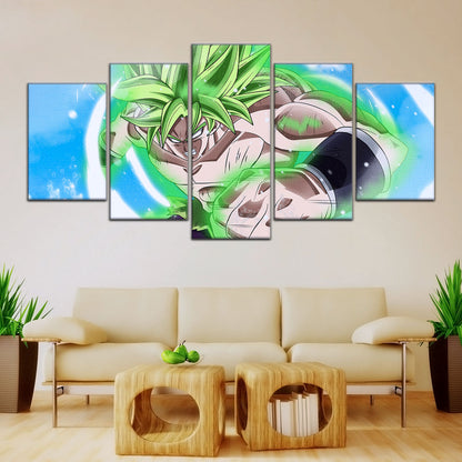 Dragon Ball Super Legendary Saiyan Broly Canvas Wall Art - 5 Piece Split Panel DBZ Anime Poster - Ready to Hang Living Room Man Cave Decor - DR5022
