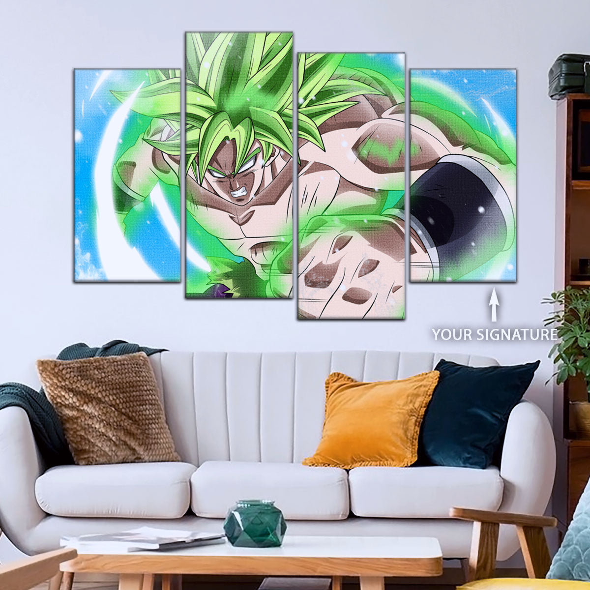 Dragon Ball Super Legendary Saiyan Broly Canvas Wall Art - 5 Piece Split Panel DBZ Anime Poster - Ready to Hang Living Room Man Cave Decor - DR5022