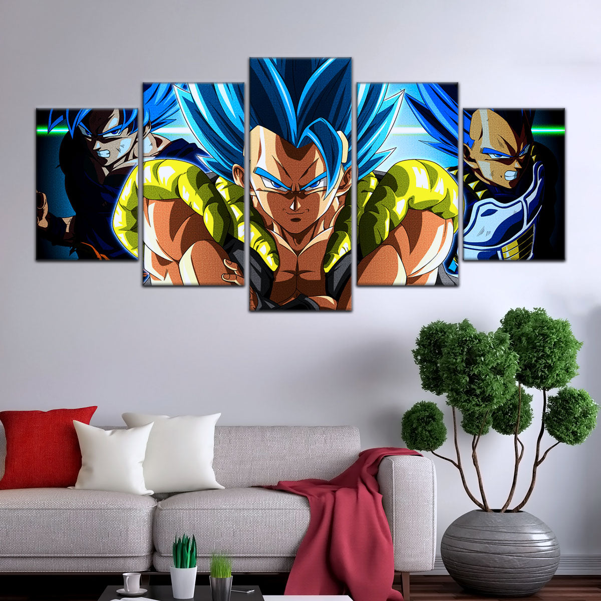 Dragon Ball Super Saiyan Blue Gogeta Canvas Wall Art - 5 Piece Split Panel DBZ Anime Poster - Framed Ready to Hang Living Room Man Cave Decor - DR5028
