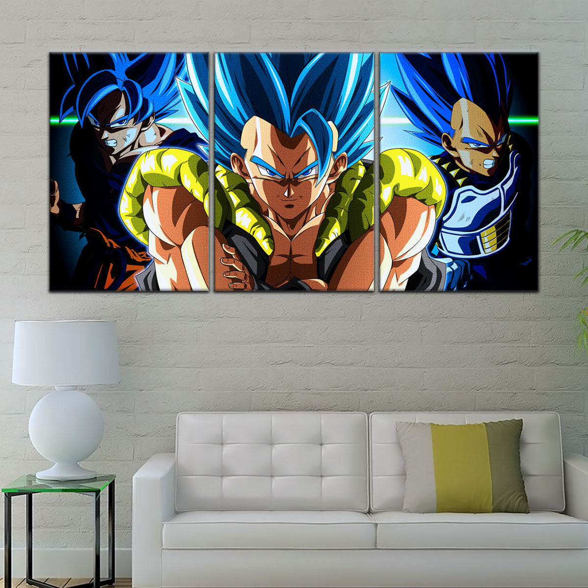 Dragon Ball Super Saiyan Blue Gogeta Canvas Wall Art - 5 Piece Split Panel DBZ Anime Poster - Framed Ready to Hang Living Room Man Cave Decor - DR5028
