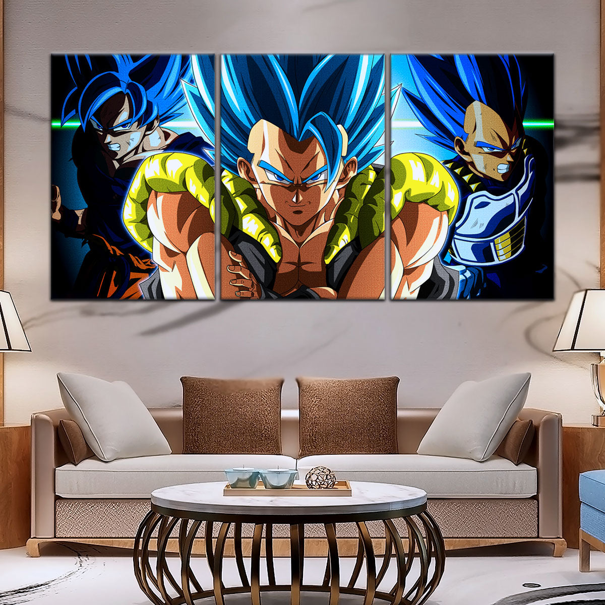 Dragon Ball Super Saiyan Blue Gogeta Canvas Wall Art - 5 Piece Split Panel DBZ Anime Poster - Framed Ready to Hang Living Room Man Cave Decor - DR5028