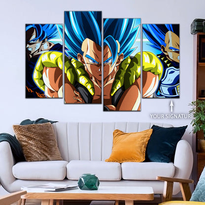 Dragon Ball Super Saiyan Blue Gogeta Canvas Wall Art - 5 Piece Split Panel DBZ Anime Poster - Framed Ready to Hang Living Room Man Cave Decor - DR5028