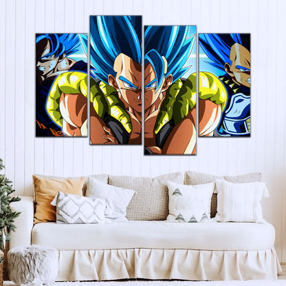 Dragon Ball Super Saiyan Blue Gogeta Canvas Wall Art - 5 Piece Split Panel DBZ Anime Poster - Framed Ready to Hang Living Room Man Cave Decor - DR5028