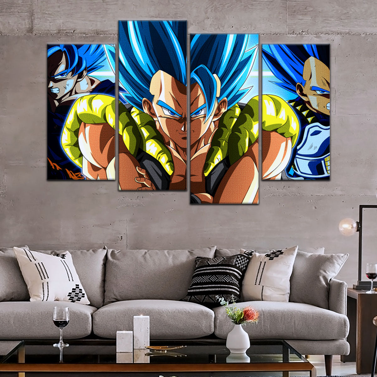 Dragon Ball Super Saiyan Blue Gogeta Canvas Wall Art - 5 Piece Split Panel DBZ Anime Poster - Framed Ready to Hang Living Room Man Cave Decor - DR5028