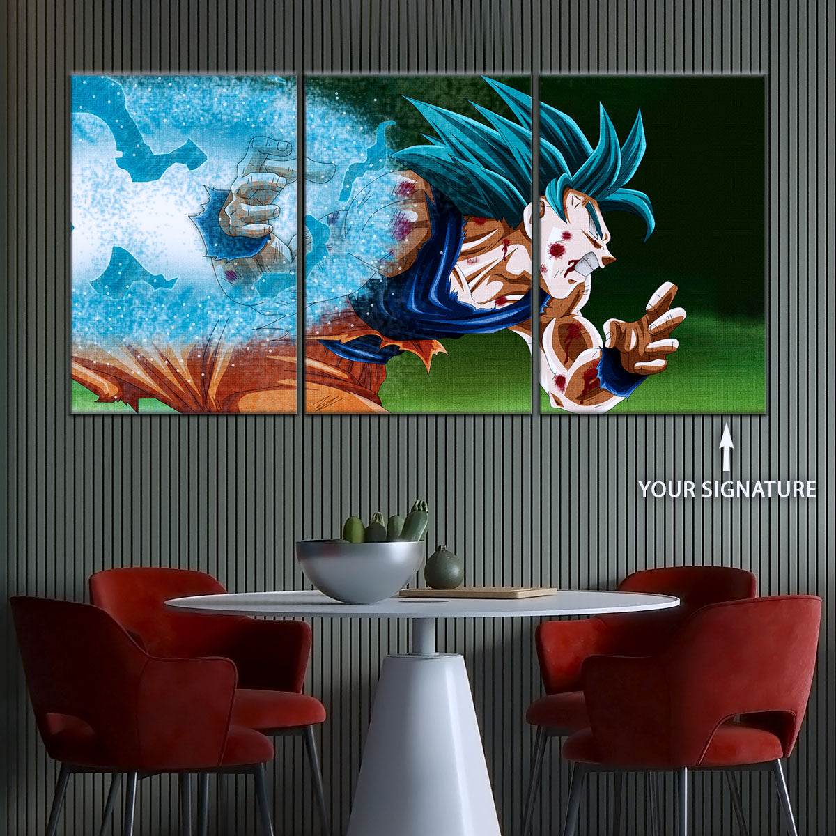 Dragon Ball Super Saiyan Blue Goku Canvas Wall Art - 5 Piece Split Panel DBZ Anime Poster - Framed Ready to Hang Living Room Man Cave Decor - DR5047