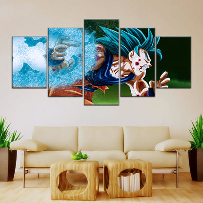 Dragon Ball Super Saiyan Blue Goku Canvas Wall Art - 5 Piece Split Panel DBZ Anime Poster - Framed Ready to Hang Living Room Man Cave Decor - DR5047