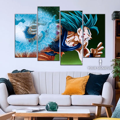 Dragon Ball Super Saiyan Blue Goku Canvas Wall Art - 5 Piece Split Panel DBZ Anime Poster - Framed Ready to Hang Living Room Man Cave Decor - DR5047