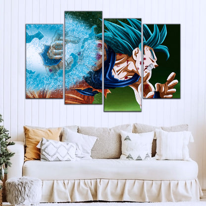 Dragon Ball Super Saiyan Blue Goku Canvas Wall Art - 5 Piece Split Panel DBZ Anime Poster - Framed Ready to Hang Living Room Man Cave Decor - DR5047
