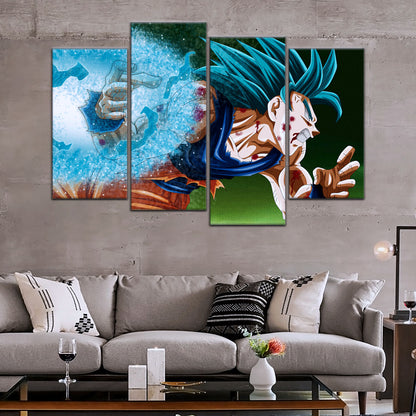 Dragon Ball Super Saiyan Blue Goku Canvas Wall Art - 5 Piece Split Panel DBZ Anime Poster - Framed Ready to Hang Living Room Man Cave Decor - DR5047