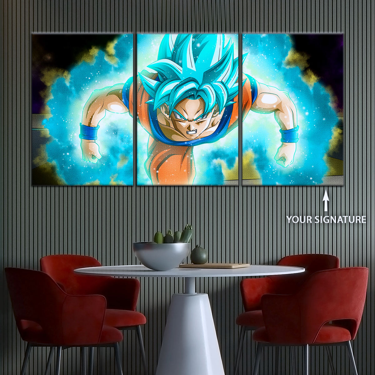 Dragon Ball Super Saiyan Blue Goku Canvas Wall Art - 5 Piece Split Panel DBZ Anime Poster - Framed Ready to Hang Living Room Man Cave Decor - DR5048