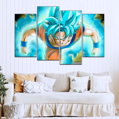Dragon Ball Super Saiyan Blue Goku Canvas Wall Art - 5 Piece Split Panel DBZ Anime Poster - Framed Ready to Hang Living Room Man Cave Decor - DR5048
