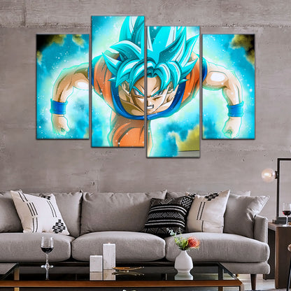 Dragon Ball Super Saiyan Blue Goku Canvas Wall Art - 5 Piece Split Panel DBZ Anime Poster - Framed Ready to Hang Living Room Man Cave Decor - DR5048