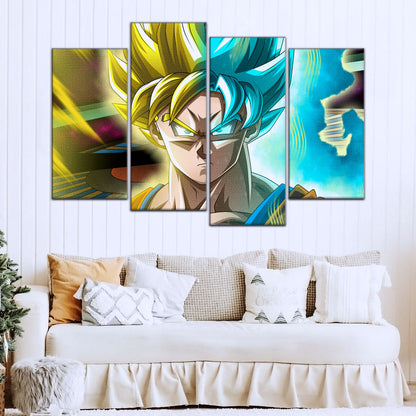 Dragon Ball Super Saiyan Blue Goku Canvas Wall Art - 5 Piece Split Panel DBZ Anime Poster - Framed Ready to Hang Living Room Man Cave Decor - DR5049