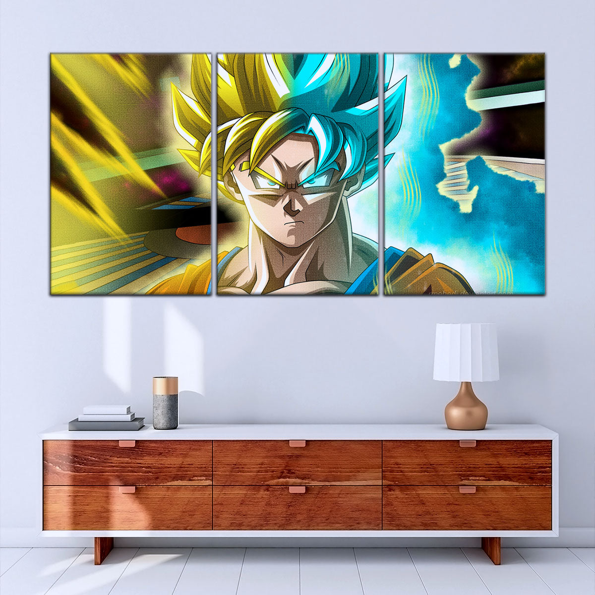 Dragon Ball Super Saiyan Blue Goku Canvas Wall Art - 5 Piece Split Panel DBZ Anime Poster - Framed Ready to Hang Living Room Man Cave Decor - DR5049