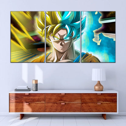 Dragon Ball Super Saiyan Blue Goku Canvas Wall Art - 5 Piece Split Panel DBZ Anime Poster - Framed Ready to Hang Living Room Man Cave Decor - DR5049