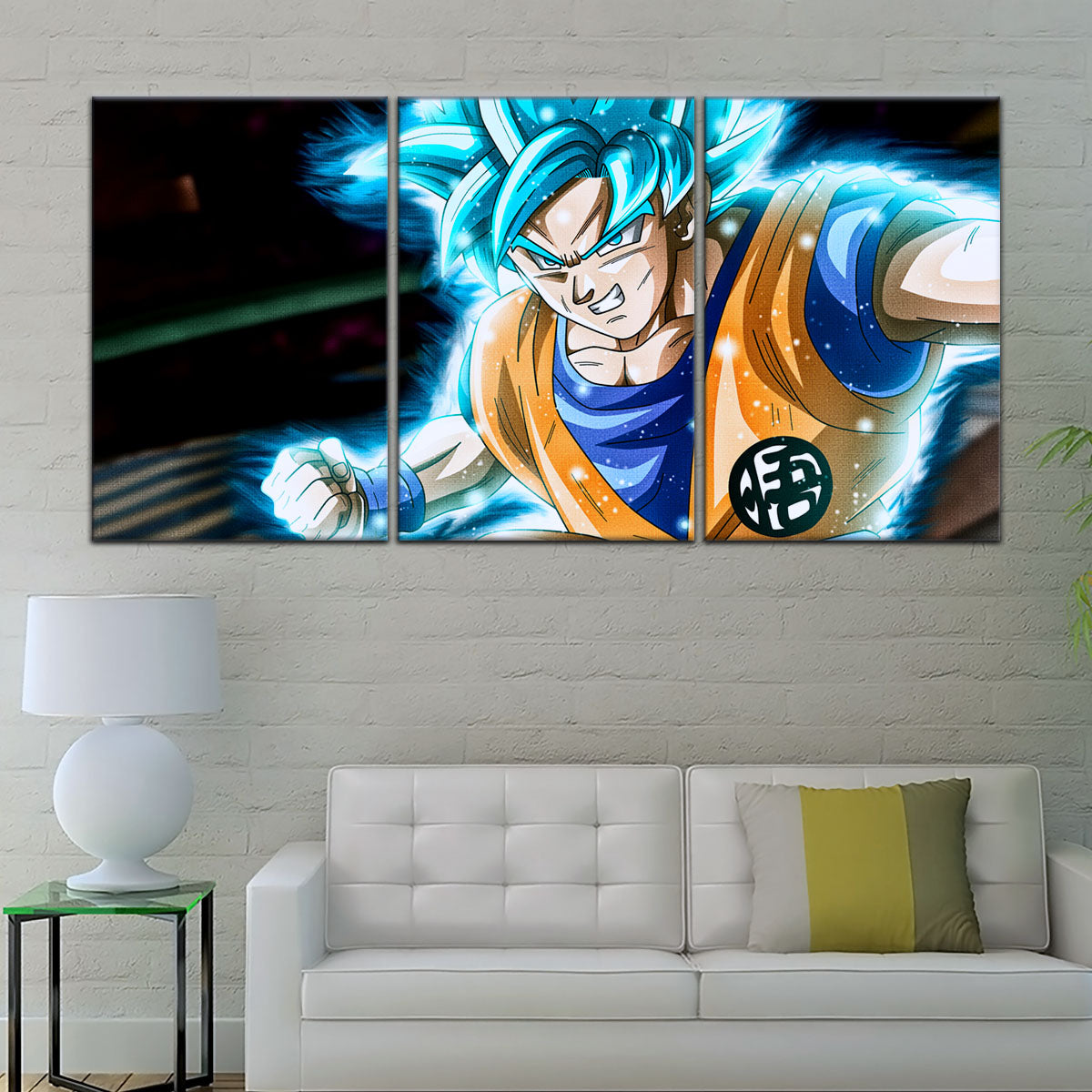 Dragon Ball Super Saiyan Blue Goku Canvas Wall Art - 5 Piece Split Panel DBZ Anime Poster - Framed Ready to Hang Living Room Man Cave Decor - DR5050