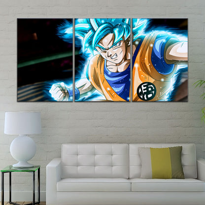 Dragon Ball Super Saiyan Blue Goku Canvas Wall Art - 5 Piece Split Panel DBZ Anime Poster - Framed Ready to Hang Living Room Man Cave Decor - DR5050