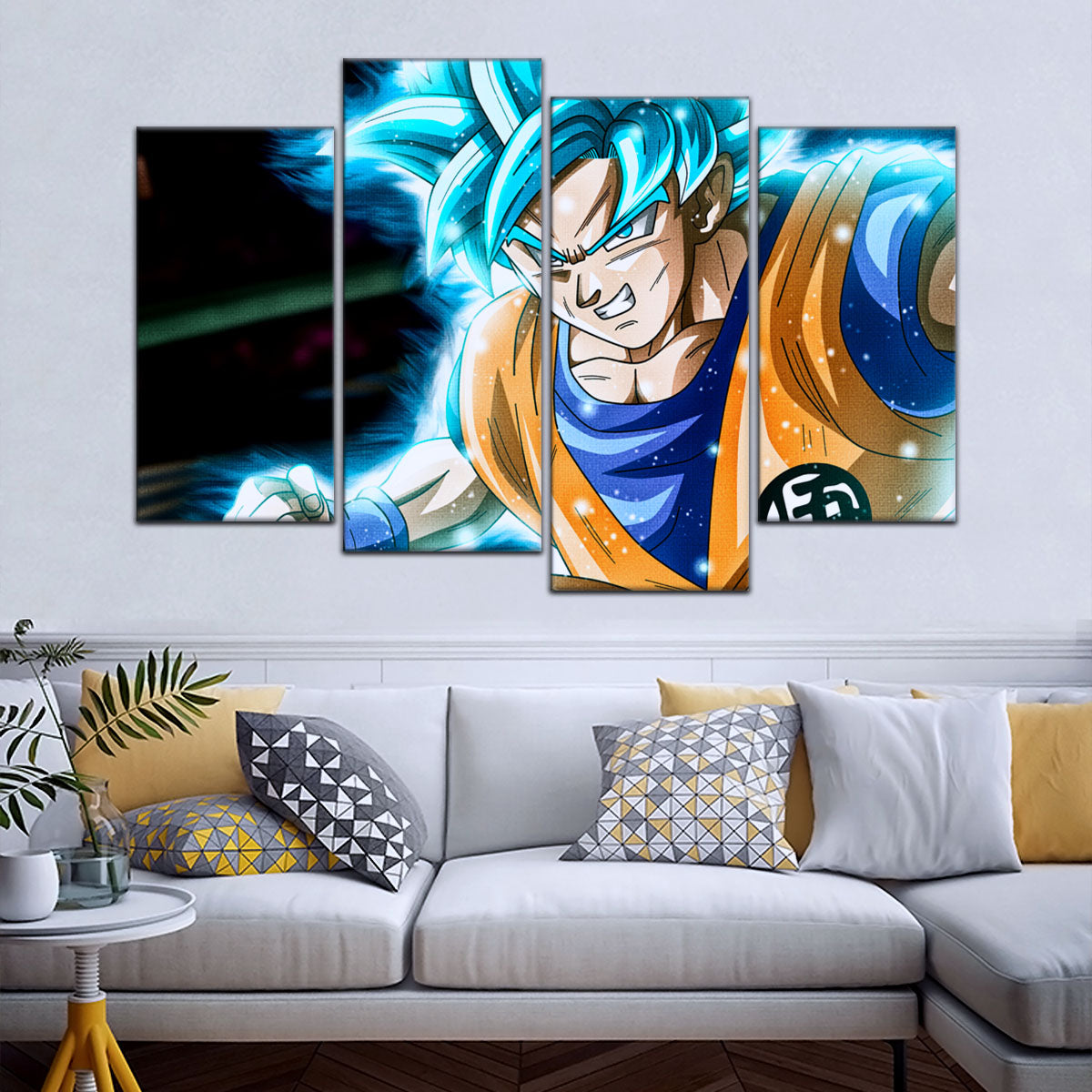 Dragon Ball Super Saiyan Blue Goku Canvas Wall Art - 5 Piece Split Panel DBZ Anime Poster - Framed Ready to Hang Living Room Man Cave Decor - DR5050