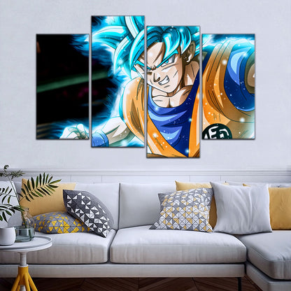 Dragon Ball Super Saiyan Blue Goku Canvas Wall Art - 5 Piece Split Panel DBZ Anime Poster - Framed Ready to Hang Living Room Man Cave Decor - DR5050