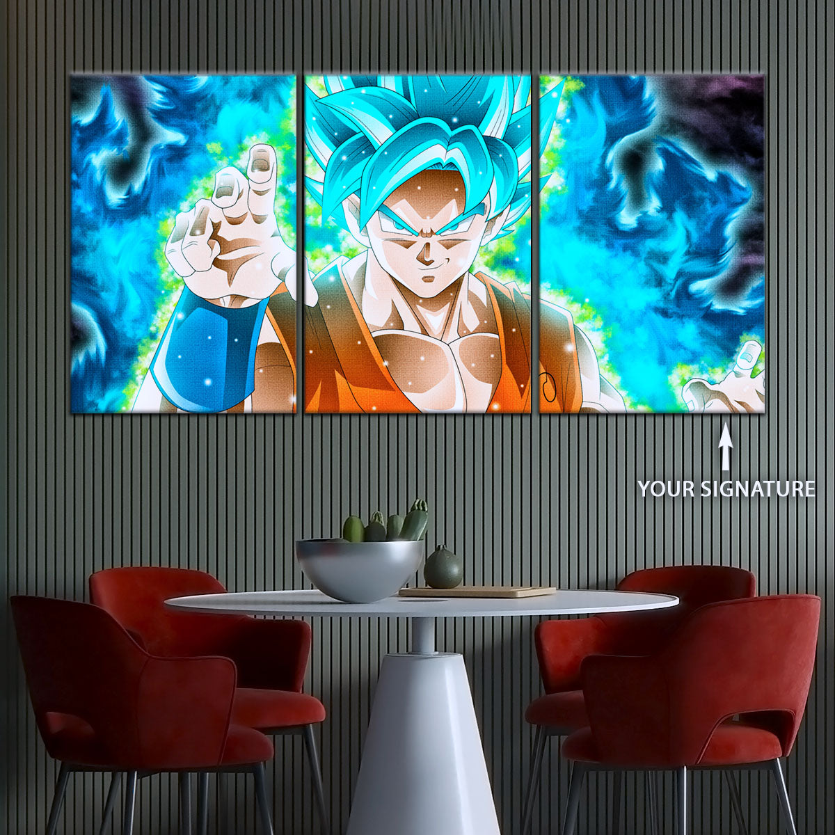 Dragon Ball Super Saiyan Blue Goku Canvas Wall Art - 5 Piece Split Panel DBZ Anime Poster - Framed Ready to Hang Living Room Man Cave Decor - DR5051