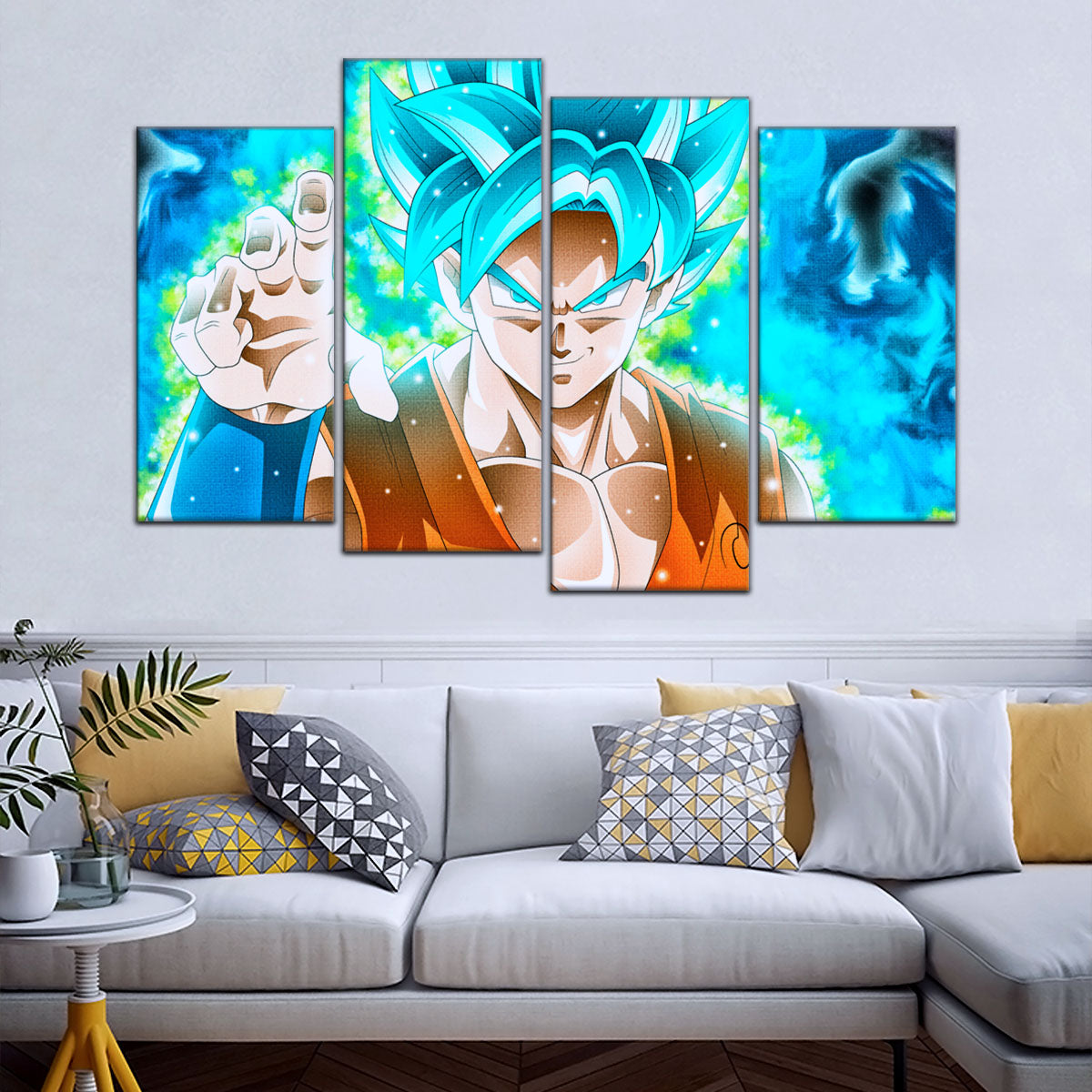 Dragon Ball Super Saiyan Blue Goku Canvas Wall Art - 5 Piece Split Panel DBZ Anime Poster - Framed Ready to Hang Living Room Man Cave Decor - DR5051