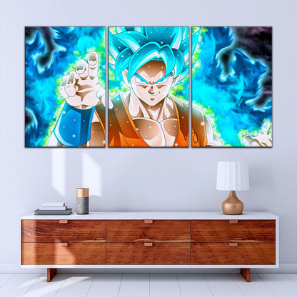 Dragon Ball Super Saiyan Blue Goku Canvas Wall Art - 5 Piece Split Panel DBZ Anime Poster - Framed Ready to Hang Living Room Man Cave Decor - DR5051
