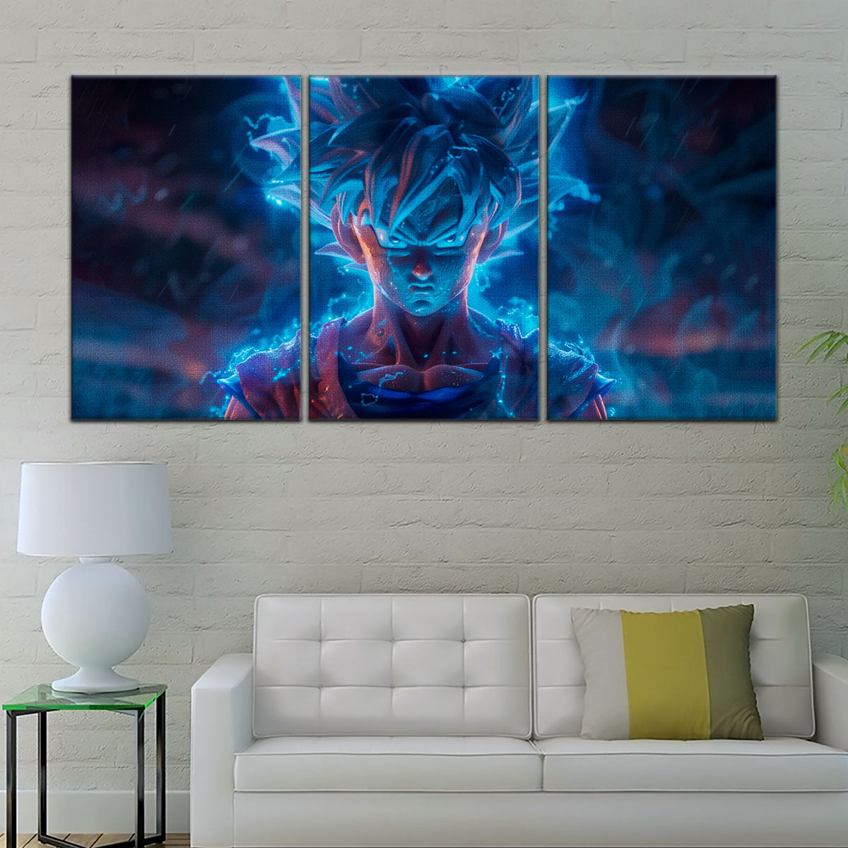 Dragon Ball Super Saiyan Blue Goku Canvas Wall Art - 5 Piece Split Panel DBZ Anime Poster - Framed Ready to Hang Living Room Man Cave Decor - DR5052