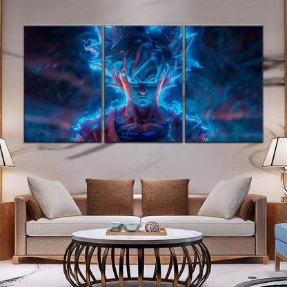 Dragon Ball Super Saiyan Blue Goku Canvas Wall Art - 5 Piece Split Panel DBZ Anime Poster - Framed Ready to Hang Living Room Man Cave Decor - DR5052