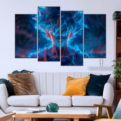 Dragon Ball Super Saiyan Blue Goku Canvas Wall Art - 5 Piece Split Panel DBZ Anime Poster - Framed Ready to Hang Living Room Man Cave Decor - DR5052