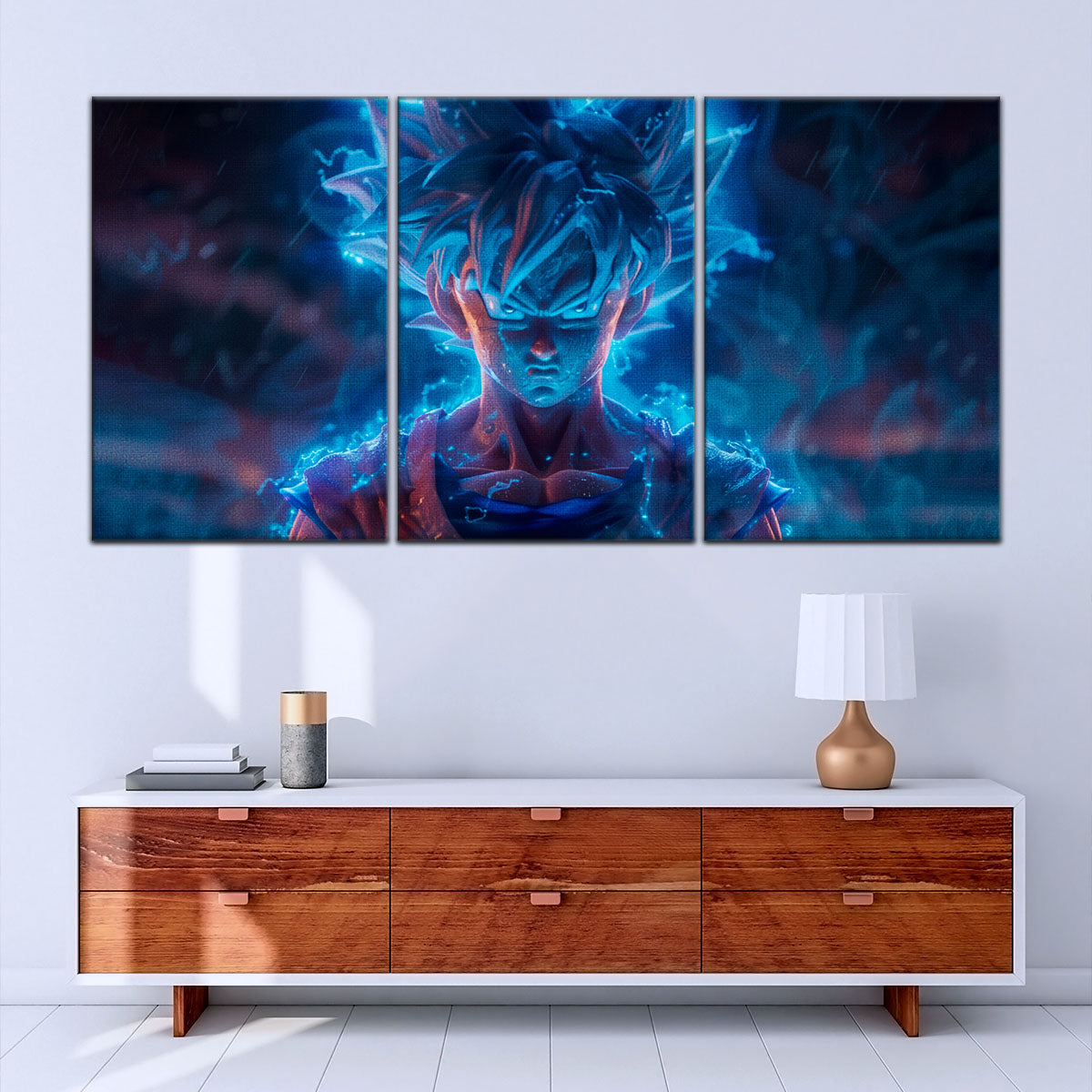 Dragon Ball Super Saiyan Blue Goku Canvas Wall Art - 5 Piece Split Panel DBZ Anime Poster - Framed Ready to Hang Living Room Man Cave Decor - DR5052
