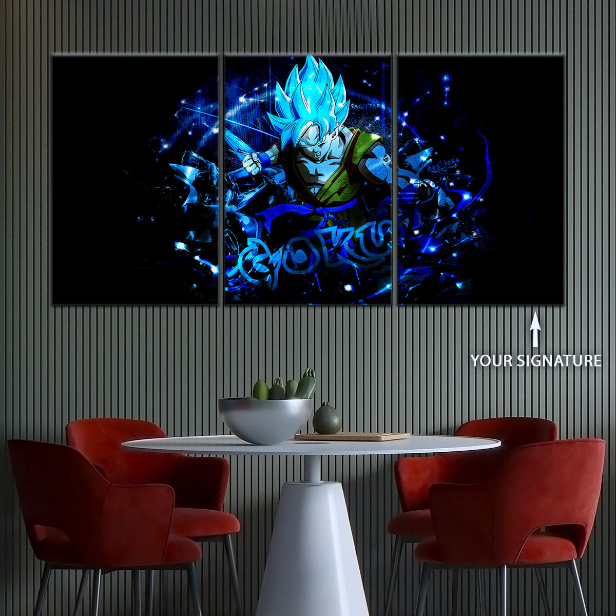 Dragon Ball Super Saiyan Blue Goku Canvas Wall Art - 5 Piece Split Panel DBZ Anime Poster - Framed Ready to Hang Living Room Man Cave Decor - DR5054