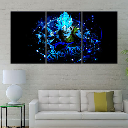 Dragon Ball Super Saiyan Blue Goku Canvas Wall Art - 5 Piece Split Panel DBZ Anime Poster - Framed Ready to Hang Living Room Man Cave Decor - DR5054