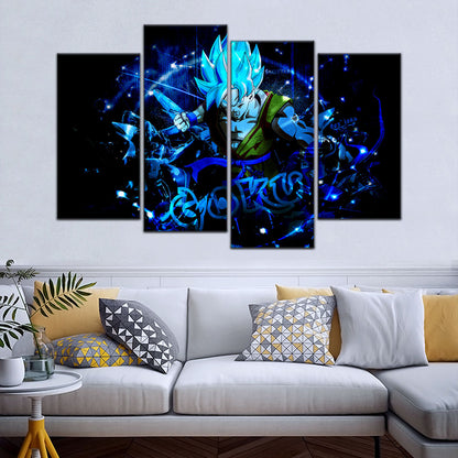 Dragon Ball Super Saiyan Blue Goku Canvas Wall Art - 5 Piece Split Panel DBZ Anime Poster - Framed Ready to Hang Living Room Man Cave Decor - DR5054