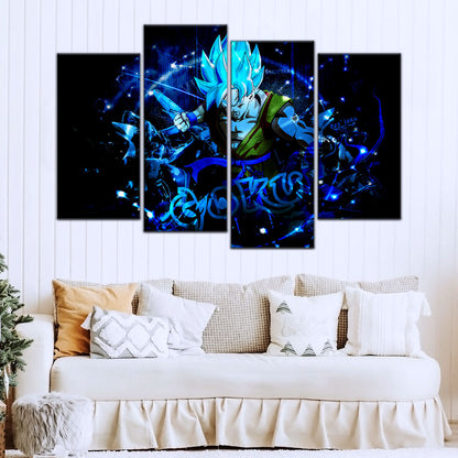 Dragon Ball Super Saiyan Blue Goku Canvas Wall Art - 5 Piece Split Panel DBZ Anime Poster - Framed Ready to Hang Living Room Man Cave Decor - DR5054