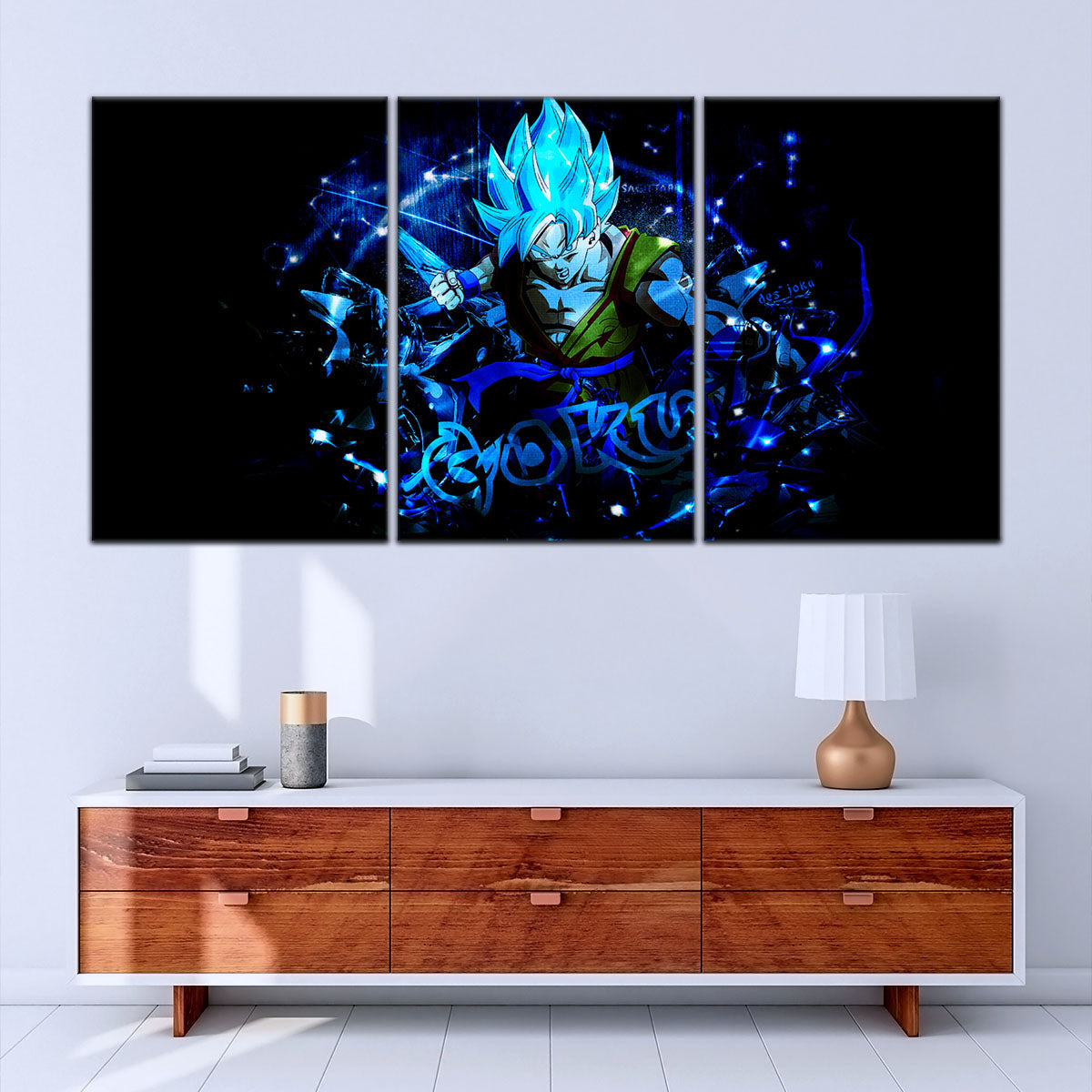 Dragon Ball Super Saiyan Blue Goku Canvas Wall Art - 5 Piece Split Panel DBZ Anime Poster - Framed Ready to Hang Living Room Man Cave Decor - DR5054