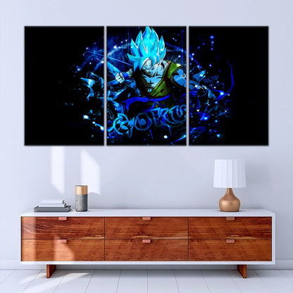 Dragon Ball Super Saiyan Blue Goku Canvas Wall Art - 5 Piece Split Panel DBZ Anime Poster - Framed Ready to Hang Living Room Man Cave Decor - DR5054
