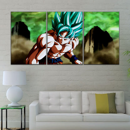 Dragon Ball Super Saiyan Blue Goku Canvas Wall Art - 5 Piece Split Panel DBZ Anime Poster - Framed Ready to Hang Living Room Man Cave Decor - DR5055