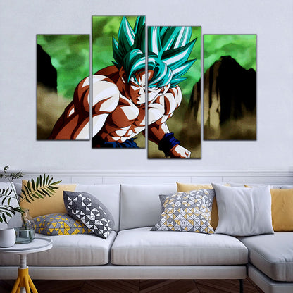 Dragon Ball Super Saiyan Blue Goku Canvas Wall Art - 5 Piece Split Panel DBZ Anime Poster - Framed Ready to Hang Living Room Man Cave Decor - DR5055