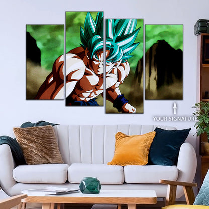 Dragon Ball Super Saiyan Blue Goku Canvas Wall Art - 5 Piece Split Panel DBZ Anime Poster - Framed Ready to Hang Living Room Man Cave Decor - DR5055